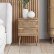Noah Oak and Rattan Curved 2 Drawer Bedside Table