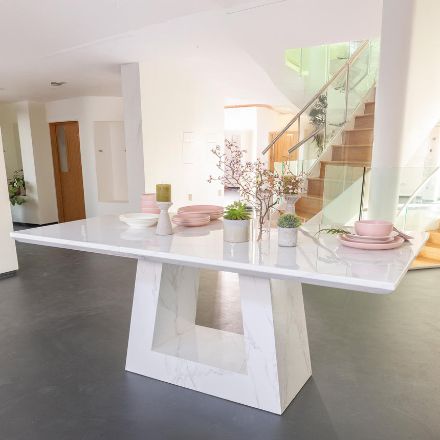 Milan 6 Seater White Marble Dining Table - Sizes Available-2