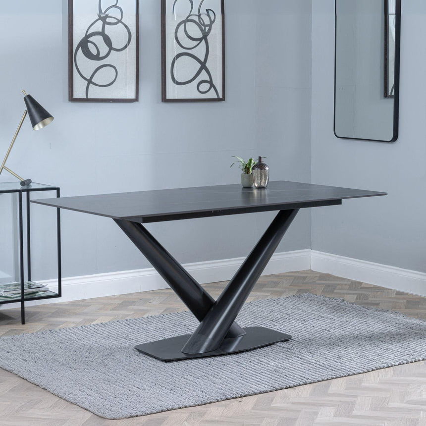 Maldon 6 Seater Black Ceramic Dining Table with V Base - 160cm-2