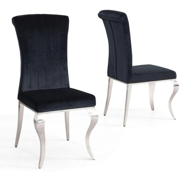 Louis Black Velvet Fabric Dining Chair with Chrome Legs