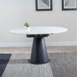 Carrara 4-6 Seater White Ceramic Round Swivel Motion Extending Dining Table with Black Pedestal Base - 135cm