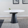 Carrara 4-6 Seater White Ceramic Round Swivel Motion Extending Dining Table with Black Pedestal Base - 135cm