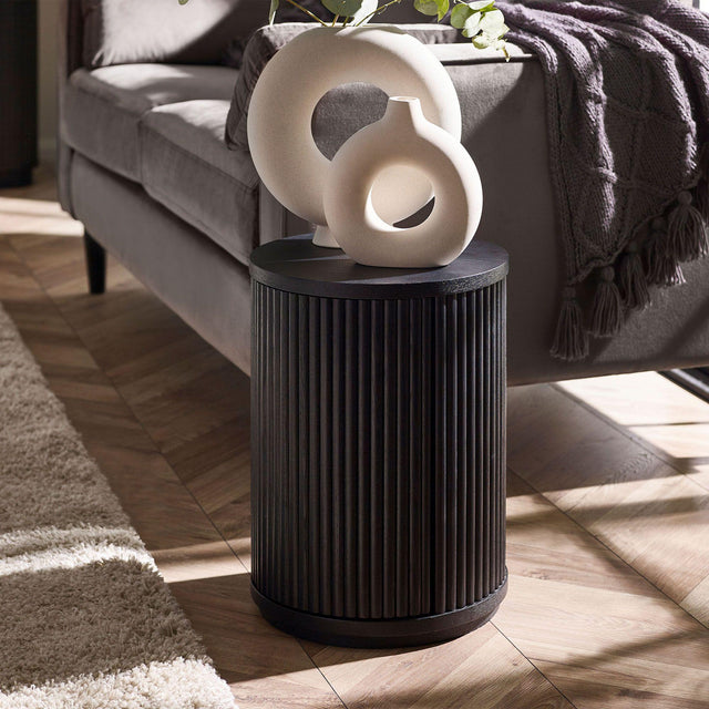 Louis Black 1 Door Round Side Table - Fluted Base
