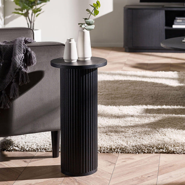 Louis Black Round Drinks Table - Fluted Base