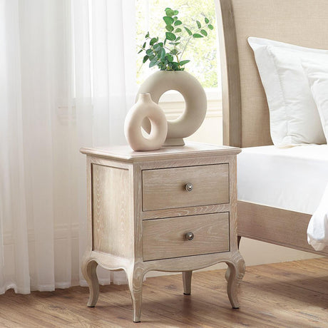 Camille Oak French Style 2 Drawer Bedside Cabinet