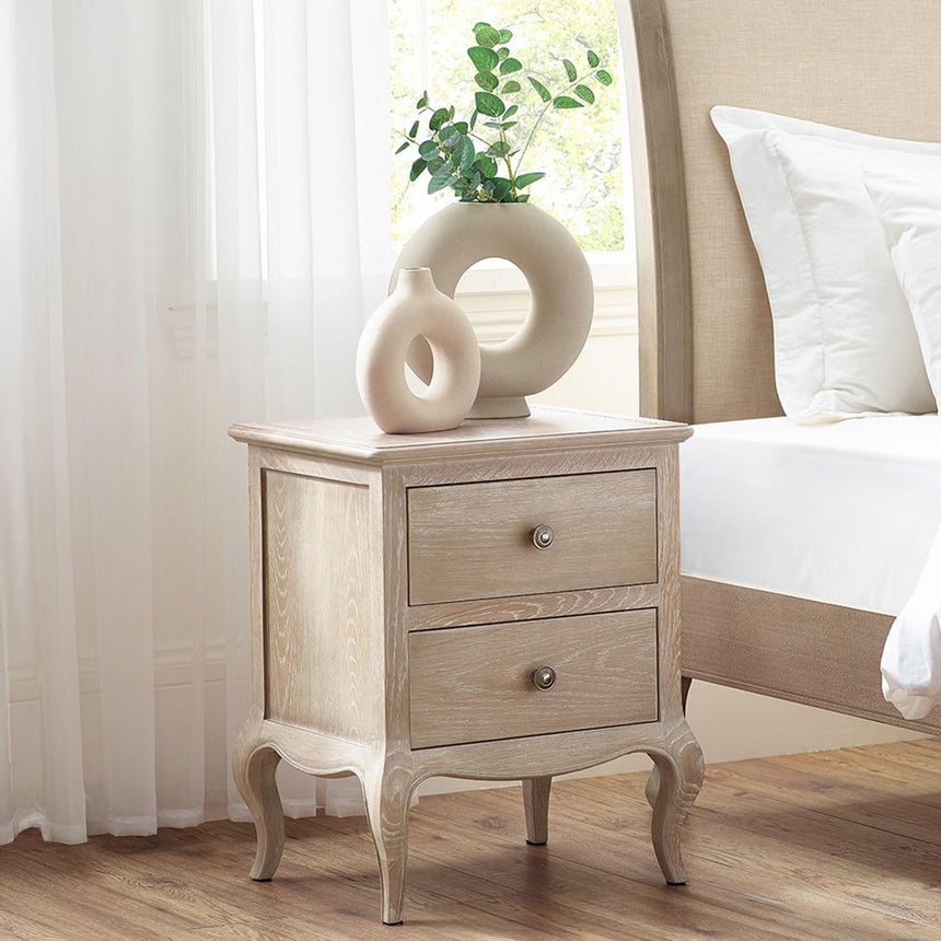 Camille Oak French Style 2 Drawer Bedside Cabinet