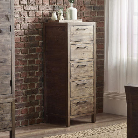 Heritage Reclaimed Pine 5 Drawer Narrow Chest
