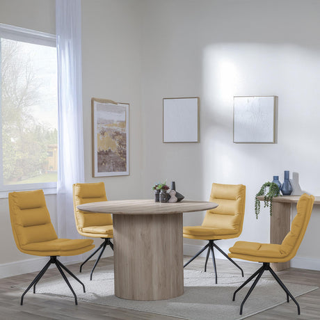 Bern Fluted Oak Effect 4 Seater Round Dining Set - 4 Diego Yellow Leather Swivel Dining Chair-4