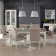 Bentley Designs Montreux Grey Washed Oak and Soft Grey 6 to 8 Seater Extending Dining Table with 6 Upholstered Pebble Grey Fabric Chairs