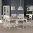 Bentley Designs Montreux Grey Washed Oak and Soft Grey 6 to 8 Seater Extending Dining Table with 6 X Back Grey Bonded Leather Chairs