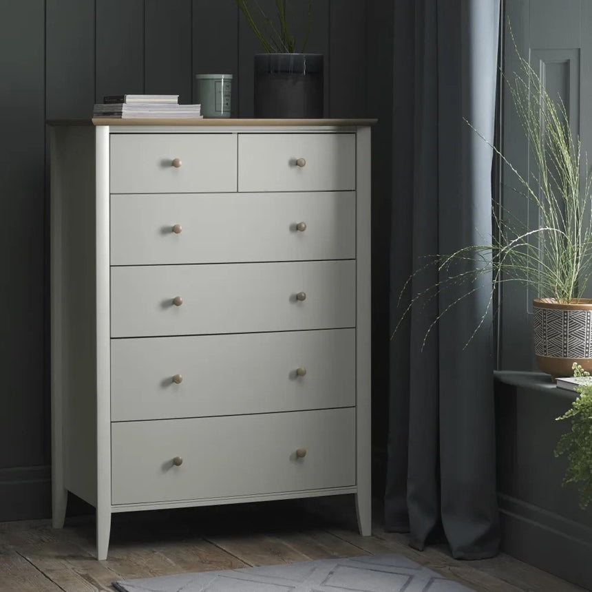 Bentley Designs Whitby Scandi Oak and Soft Grey 2+4 Drawer Chest