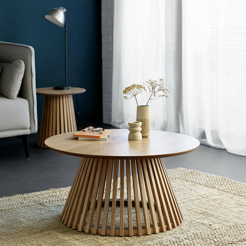Illinois Natural Oak Round Coffee Table with Slatted Base