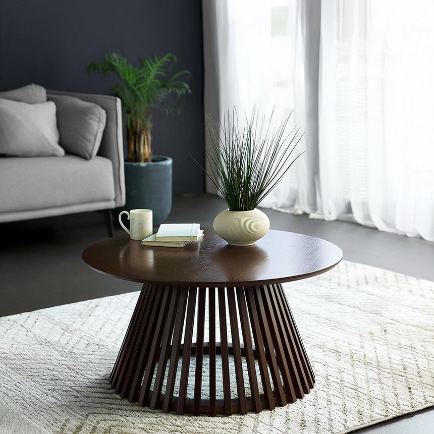 Illinois Dark Oak Round Coffee Table with Slatted Base