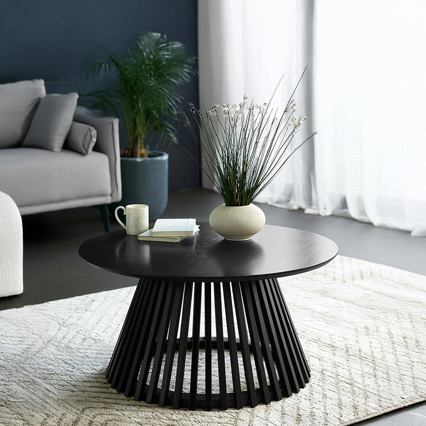 Illinois Black Round Coffee Table with Slatted Base