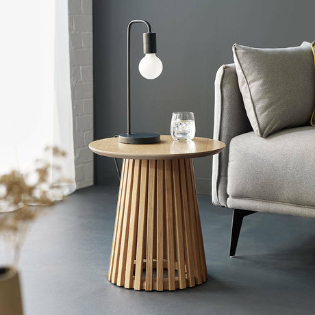Ollie Natural Oak Round Lamp Table with Slatted Base