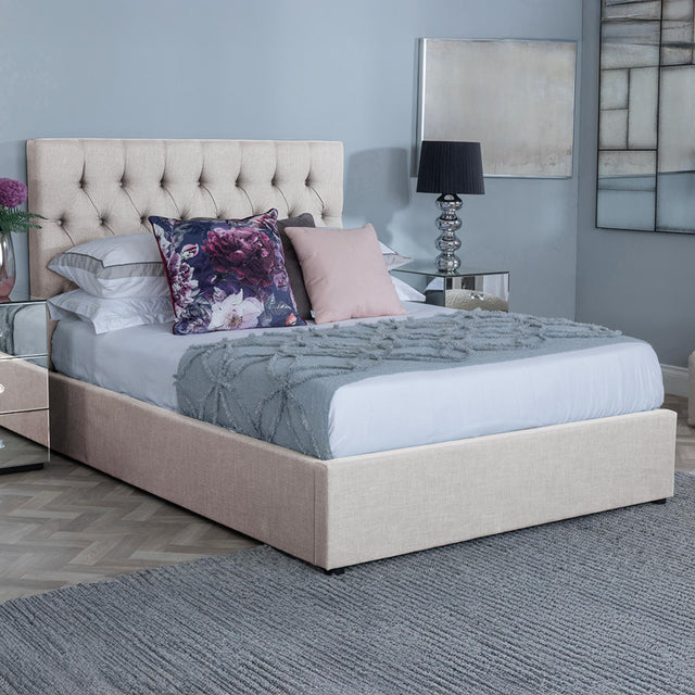 Sandra Oatmeal Fabric Ottoman Storage Bed