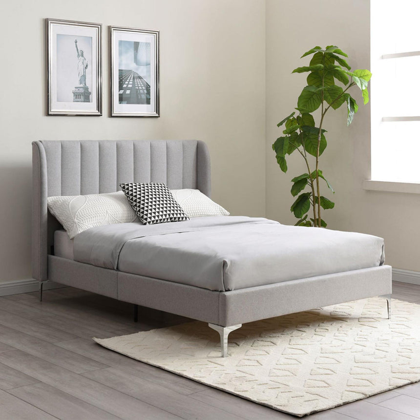 Avery Neptune Grey Faux Wool Fabric Bed