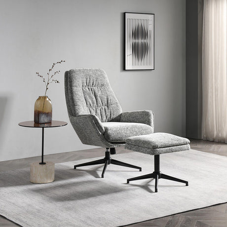 Hugo Grey Fabric Swivel Chair with Footstool