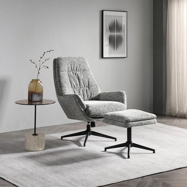 Hugo Grey Fabric Swivel Chair with Footstool