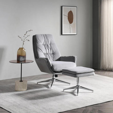 Hugo Grey Velvet Fabric Swivel Chair with Footstool