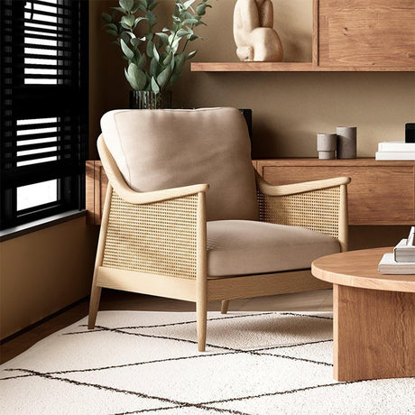 Winnie Natural Fabric and Rattan Armchair