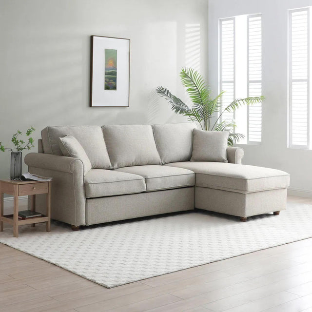 Arthur Natural Grey Fabric Corner Pull Out Sofa Bed with Storage 
