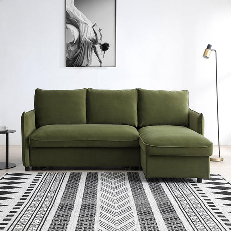 Blaire Athena Olive Green Velvet Fabric Corner Sofa Bed