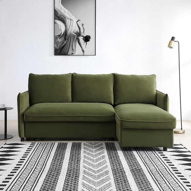Blaire Athena Olive Green Velvet Fabric Corner Sofa Bed