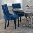 Knocker Back Blue Velvet Fabric Dining Chair with Black Wooden Legs