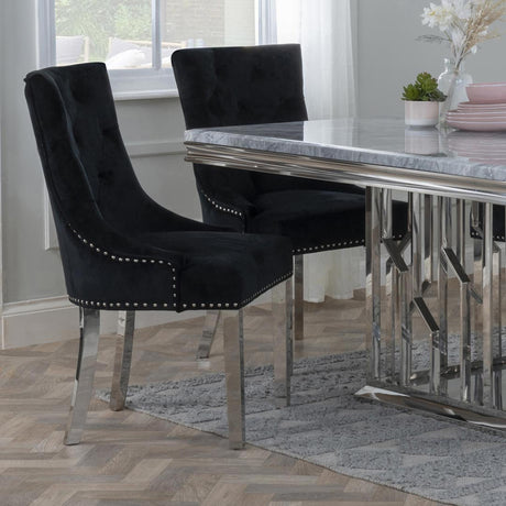 Knocker Back Black Velvet Fabric Dining Chair with Chrome Legs-2