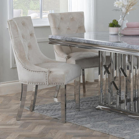 Knocker Back Champagne Dining Chair Velvet Fabric with Chrome Legs-4