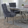 Lion Knocker Back Grey Velvet Fabric Dining Chair with Chrome Legs-3