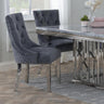Lion Knocker Back Grey Velvet Fabric Dining Chair with Chrome Legs-4