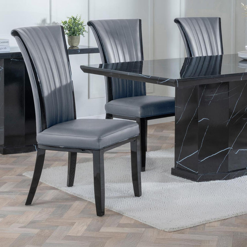 Cadiz Grey Leather Large High Back Dining Chair with Black Legs-3