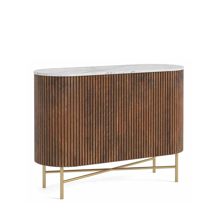 Nevada 100cm Small 2 Door Fluted Curved Sideboard with White Marble Top