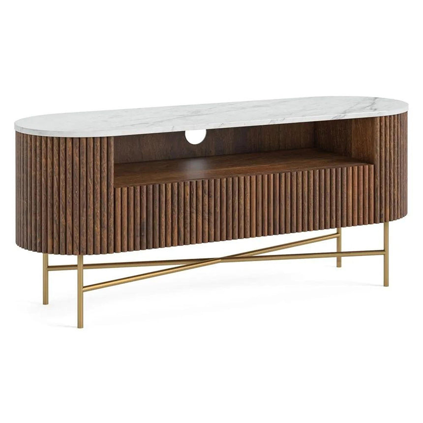 Nevada 120cm Fluted Curved TV Unit with White Marble Top