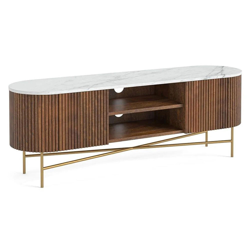 Nevada 150cm Fluted Curved TV Unit with White Marble Top