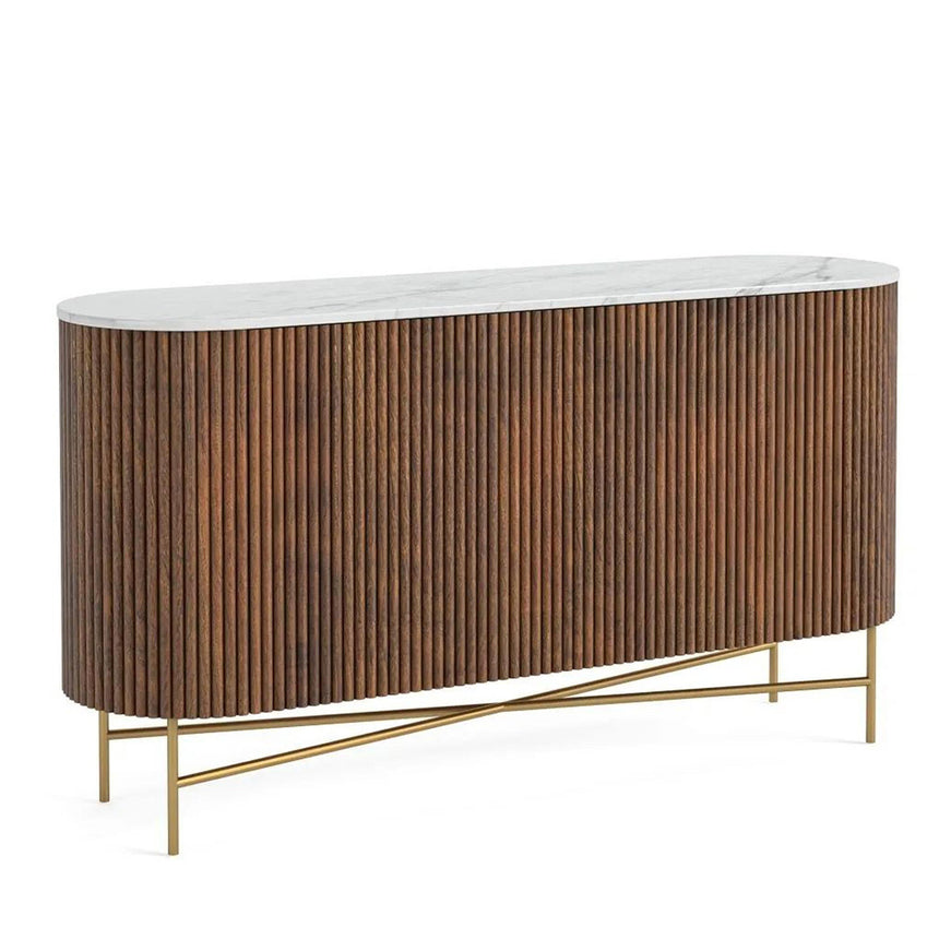 Nevada 150cm Medium 2 Door Fluted Curved Sideboard with White Marble Top