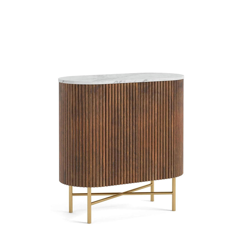Nevada 65cm Mini 2 Door Fluted Curved Sideboard with White Marble Top