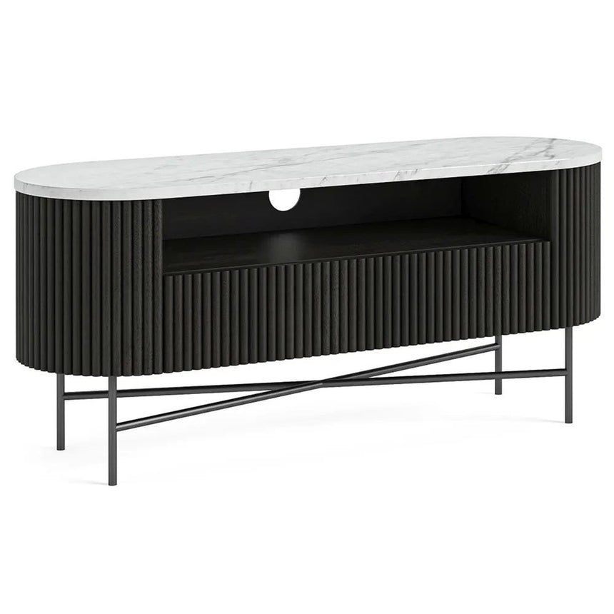 Lucas Black 120cm Fluted Curved TV Unit with White Marble Top