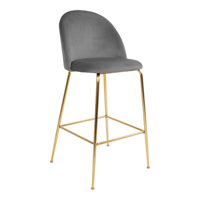 2 x Lausanne Grey Velvet Fabric Barstool with Gold Legs