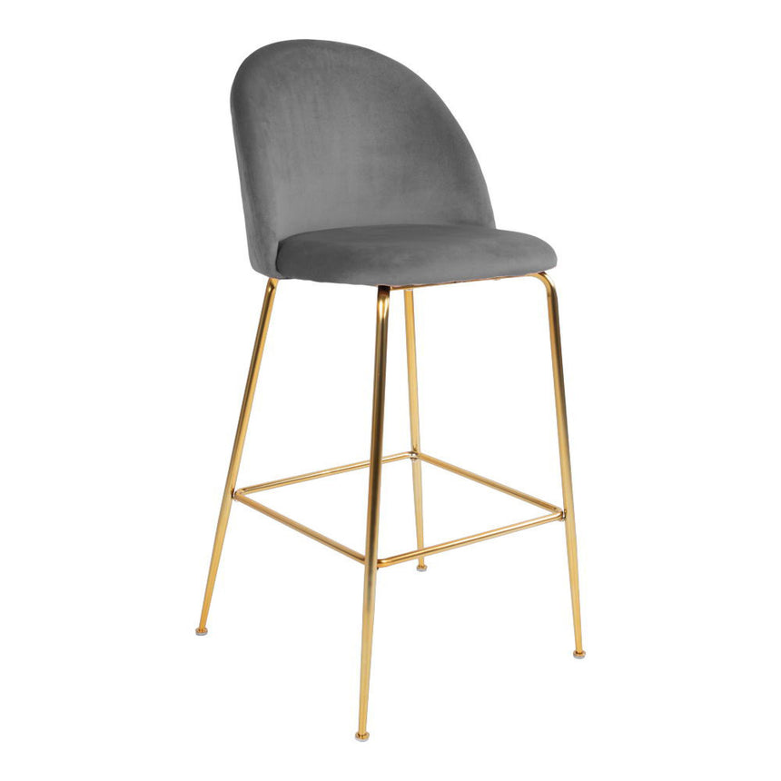 2 x Lausanne Grey Velvet Fabric Barstool with Gold Legs