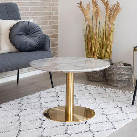 Bolzano White Marble Effect Round Coffee Table with Gold Base