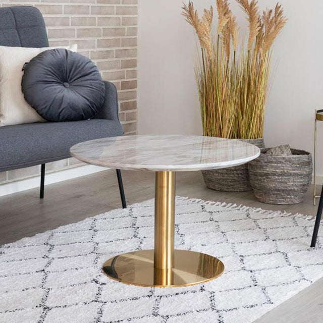 Bolzano White Marble Effect Round Coffee Table with Gold Base