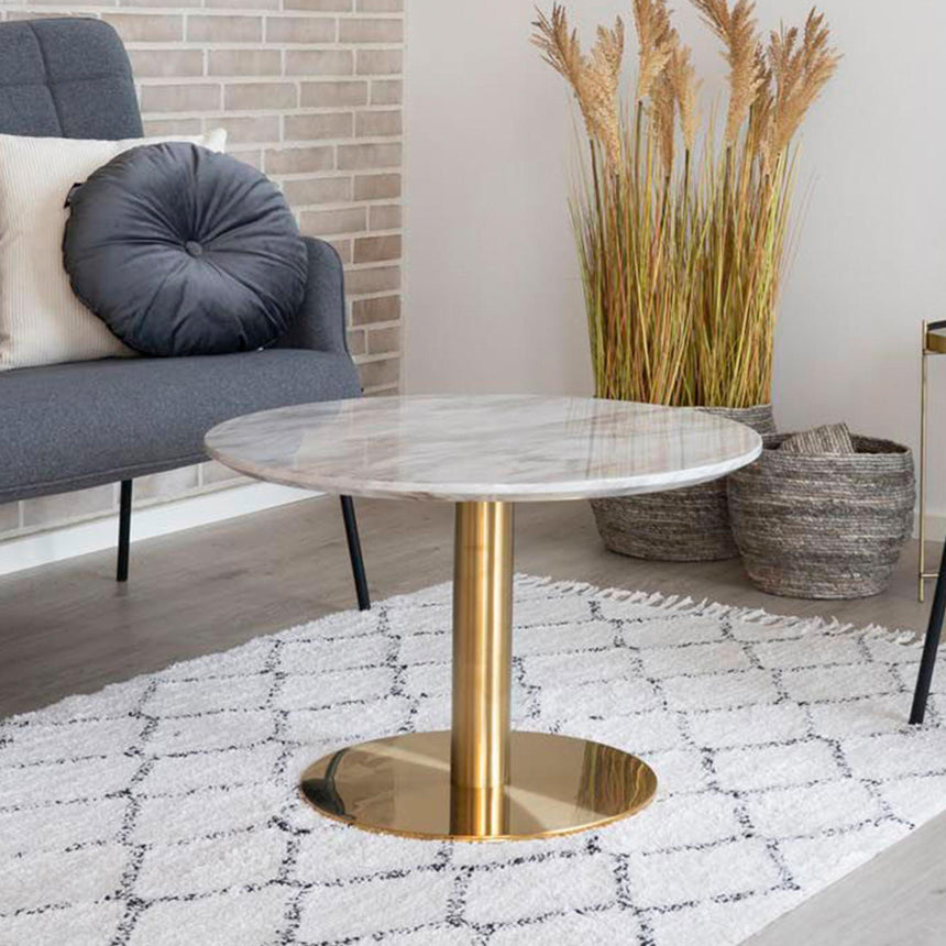 Bolzano White Marble Effect Round Coffee Table with Gold Base