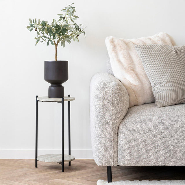 Leuven Beige Marble Effect Round Side Table