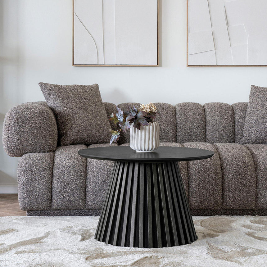 Osaka Black Round Coffee Table with Slatted Base