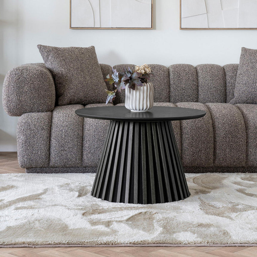 Osaka Black Round Coffee Table with Slatted Base