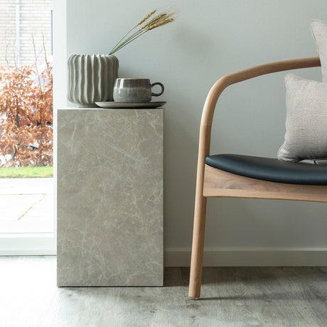 Prague Beige Marble Effect Tall Side Table
