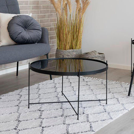 Venezia Black Glass and Metal Round Large Coffee Table